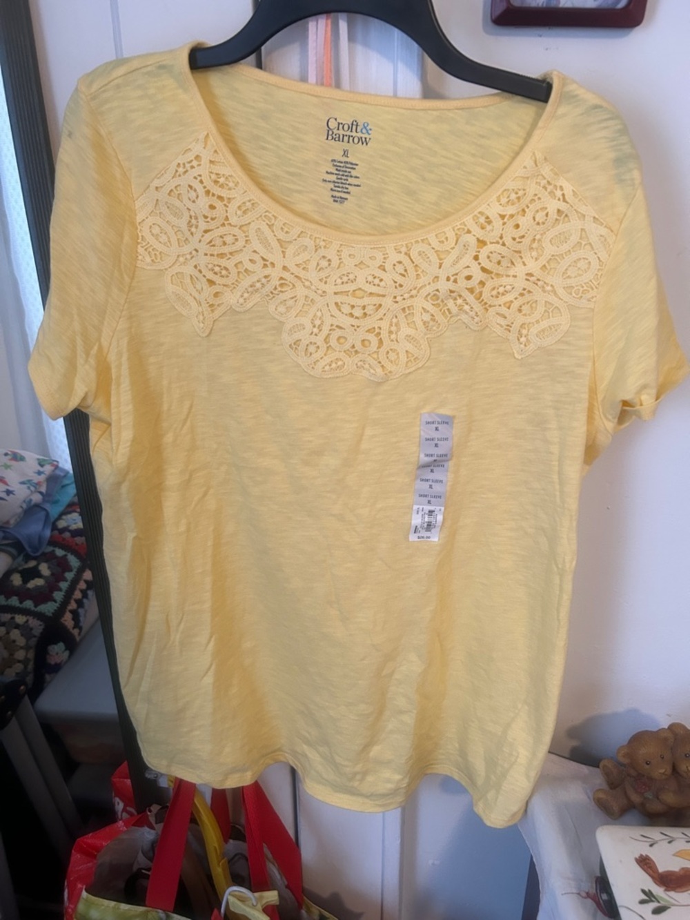 croft & barrow Yellow Lace Yoke Short Sleeve Tee